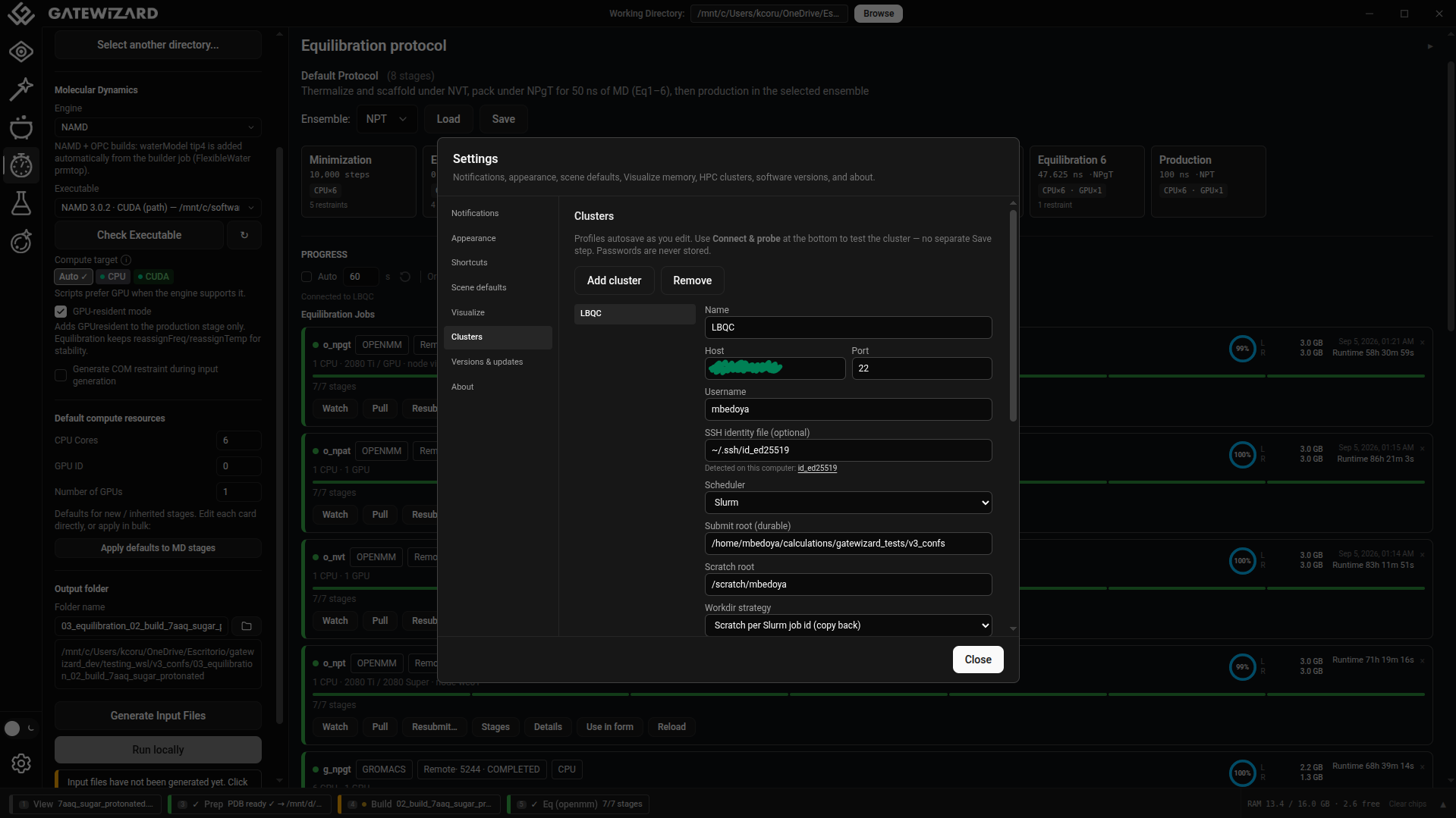 Settings clusters